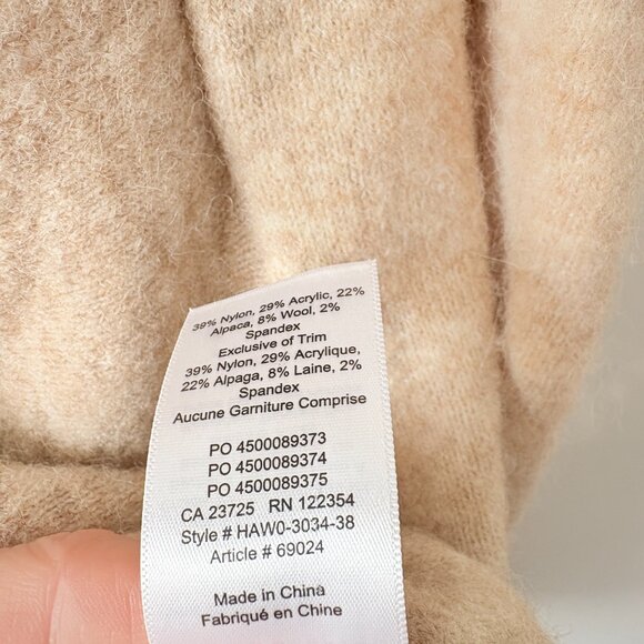 Aritzia The Group Wool Yak Bandini Cross Knit Wrap Sweater Light Tan Size Large - Picture 6 of 6